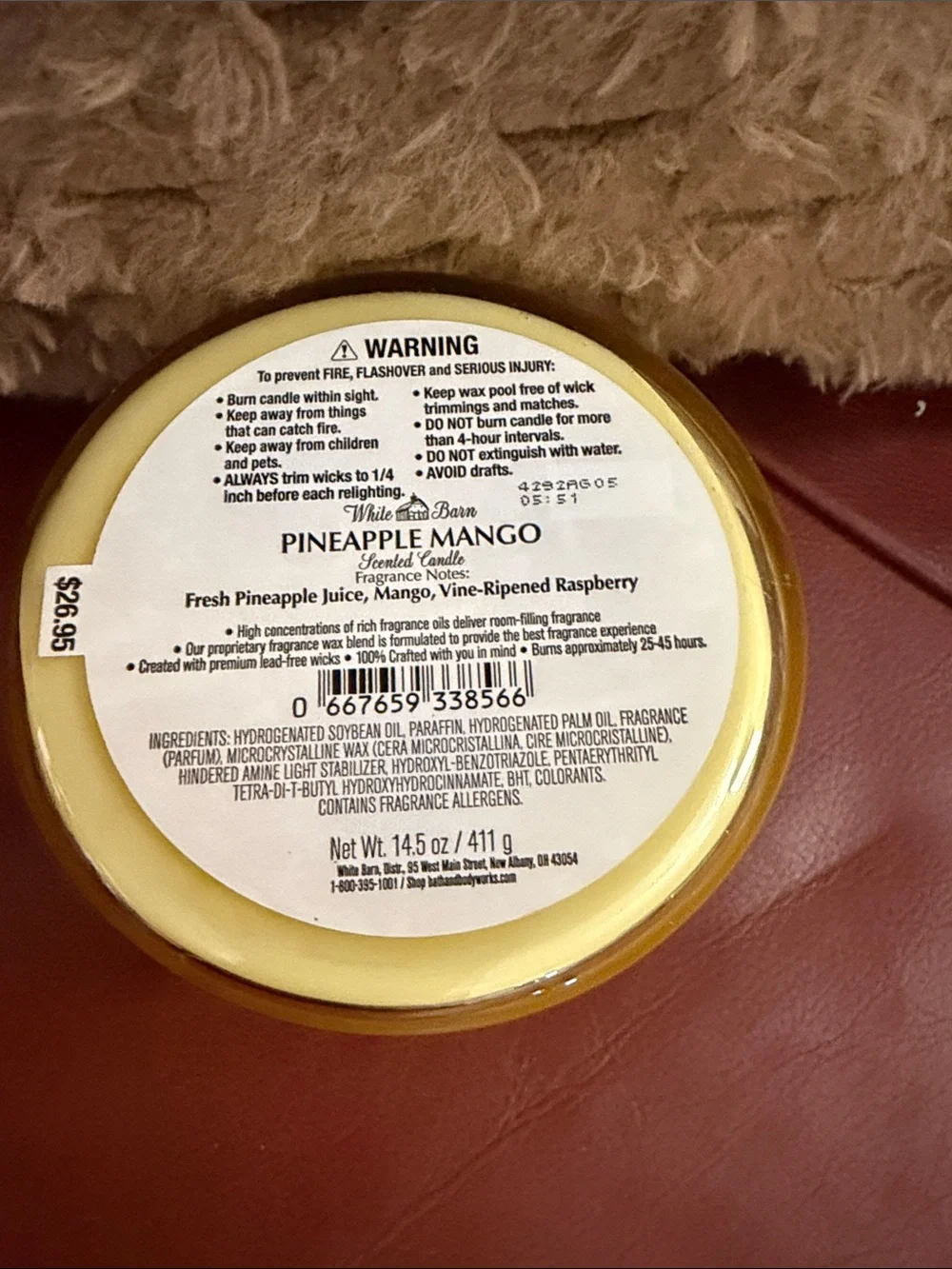 White Barn Pineapple Mango Candle - Yellow